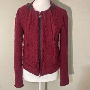 Rebecca Taylor Burgundy Tweed Fray Blazer - Size 4